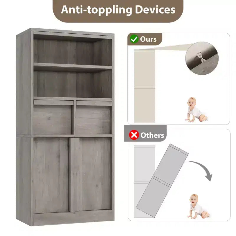Mobile Bagno Alto, Mobile Contenitore da Terra con Ante e 2 Cassetti, Armadietto Organizzatore Alto 130 cm Autoportante per Bagno, Soggiorno, Cucina