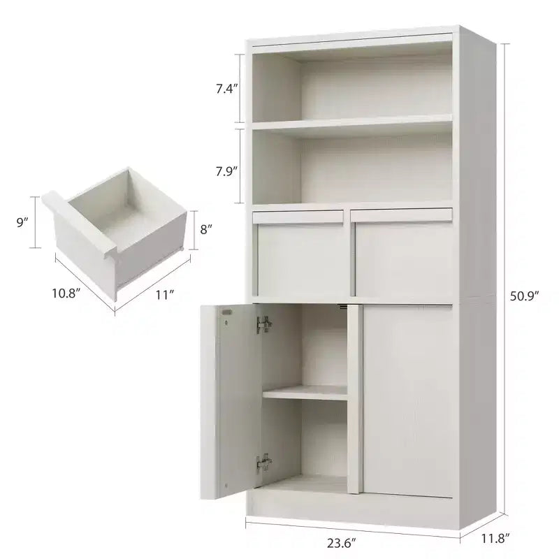 Mobile Bagno Alto, Mobile Contenitore da Terra con Ante e 2 Cassetti, Armadietto Organizzatore Alto 130 cm Autoportante per Bagno, Soggiorno, Cucina