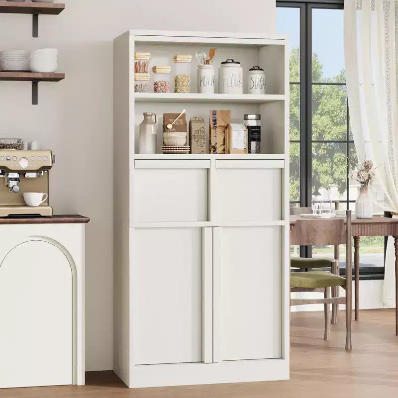 Mobile Bagno Alto, Mobile Contenitore da Terra con Ante e 2 Cassetti, Armadietto Organizzatore Alto 130 cm Autoportante per Bagno, Soggiorno, Cucina