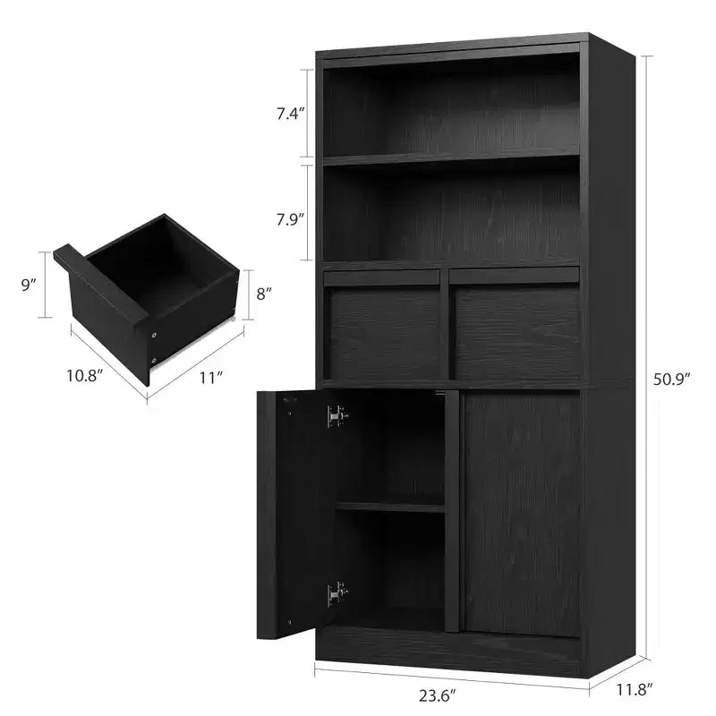 Mobile Bagno Alto, Mobile Contenitore da Terra con Ante e 2 Cassetti, Armadietto Organizzatore Alto 130 cm Autoportante per Bagno, Soggiorno, Cucina