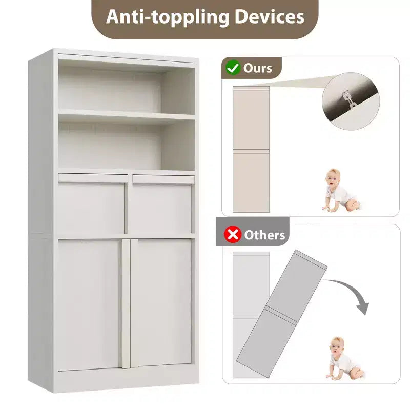 Mobile Bagno Alto, Mobile Contenitore da Terra con Ante e 2 Cassetti, Armadietto Organizzatore Alto 130 cm Autoportante per Bagno, Soggiorno, Cucina