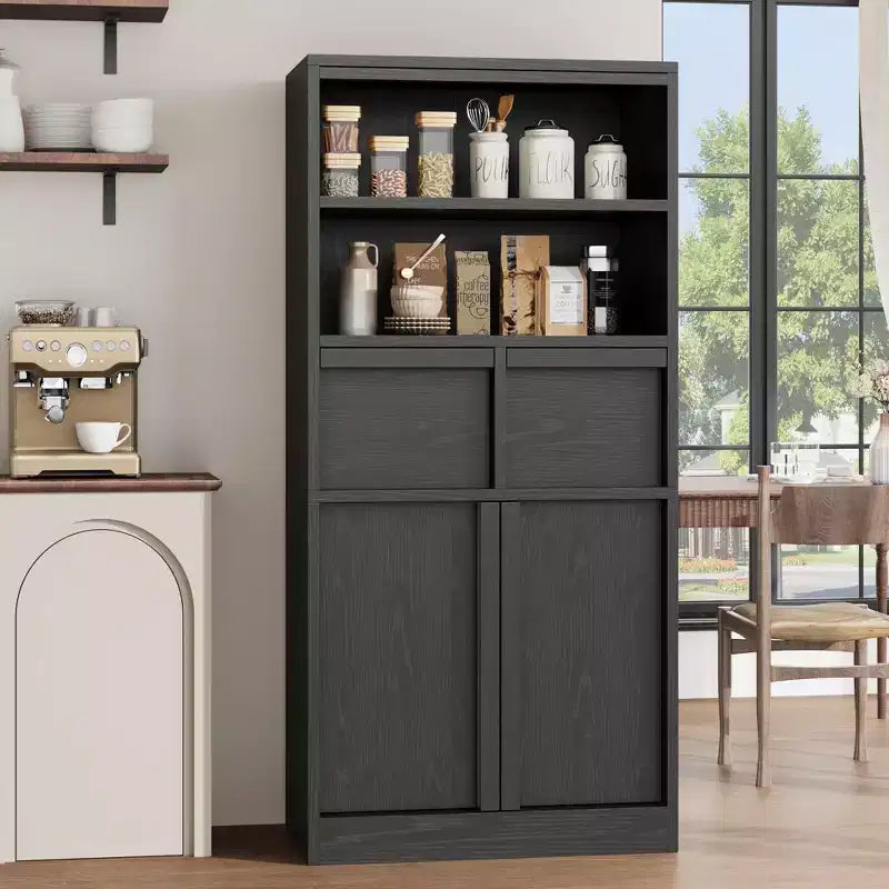 Mobile Bagno Alto, Mobile Contenitore da Terra con Ante e 2 Cassetti, Armadietto Organizzatore Alto 130 cm Autoportante per Bagno, Soggiorno, Cucina