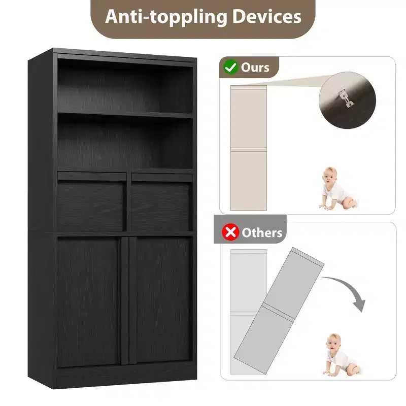 Mobile Bagno Alto, Mobile Contenitore da Terra con Ante e 2 Cassetti, Armadietto Organizzatore Alto 130 cm Autoportante per Bagno, Soggiorno, Cucina