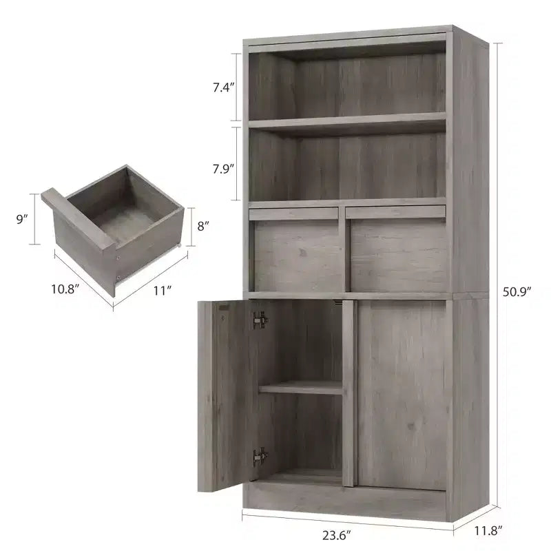 Mobile Bagno Alto, Mobile Contenitore da Terra con Ante e 2 Cassetti, Armadietto Organizzatore Alto 130 cm Autoportante per Bagno, Soggiorno, Cucina