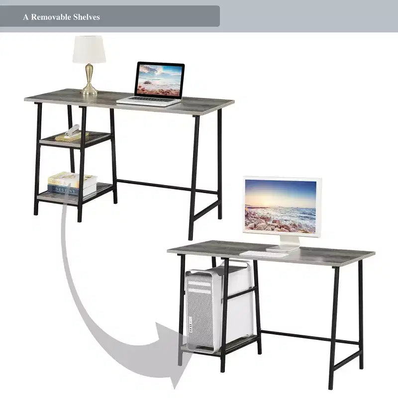 Scrivanie per computer in legno composito nere alte 28 pollici con cassetto multiuso