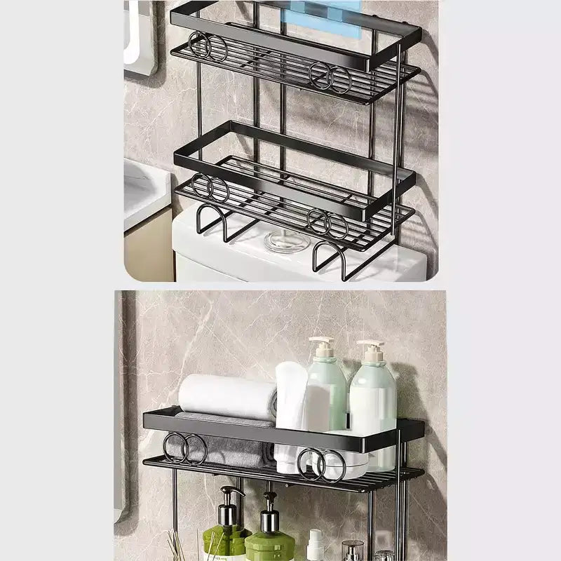 Organizzatore per bagno sopra il WC, Mensola portaoggetti sopra il WC, Scaffale e supporto WC senza foratura, Salvaspazio per piccoli ambienti, Scaffale organizzatore per la casa
