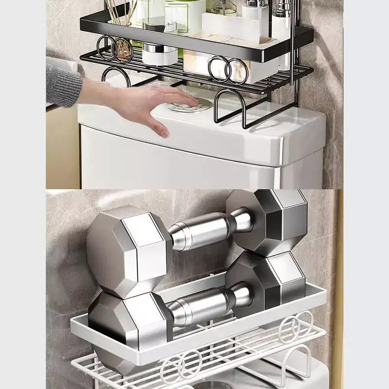 Organizzatore per bagno sopra il WC, Mensola portaoggetti sopra il WC, Scaffale e supporto WC senza foratura, Salvaspazio per piccoli ambienti, Scaffale organizzatore per la casa