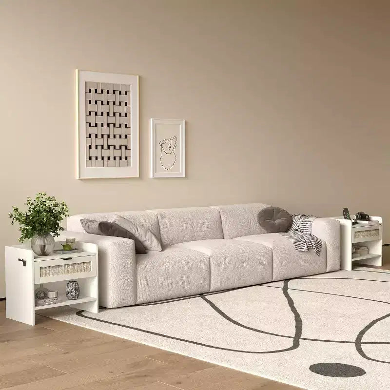 Comodino in Vimini con Stazione di Ricarica Tipo-C, Tavolino Bohemien con Cassetto e Scomparto Aperto per la Camera da Letto