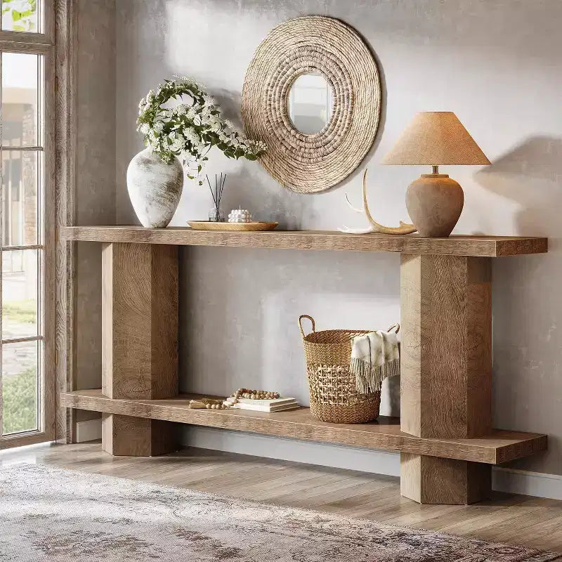 71-Inch Long Console Table for Entryway, Wooden Sofa Table Behind Couch, for Living Room, Hallway, Foyer, Burlywood