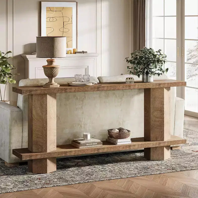 Tavolo Consolle Lungo 180cm per Ingresso, Tavolo da Divano in Legno da Mettere Dietro al Divano, per Soggiorno, Corridoio, Foyer, Burlywood