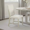 Hampton Side Dining Chair Set of 2, Natural Brown Solid Wood, Soft White Fabric
