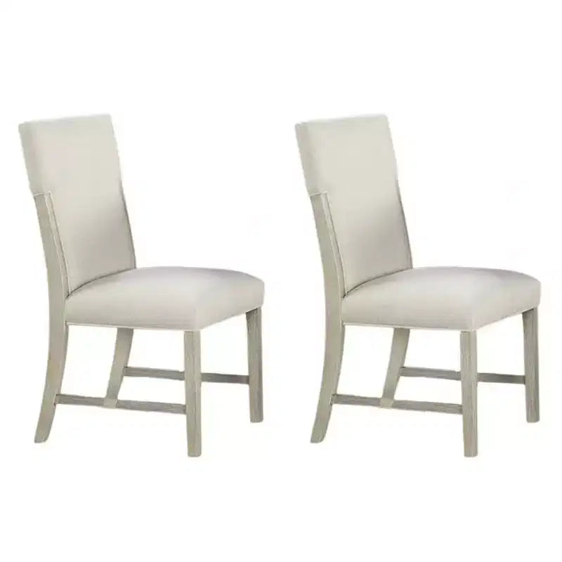 Sedia da pranzo Hampton, legno massello marrone naturale, tessuto bianco tenue