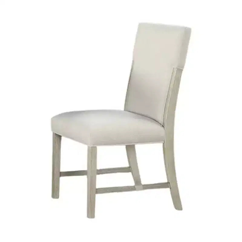 Sedia da pranzo Hampton, legno massello marrone naturale, tessuto bianco tenue