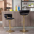 Velvet Bar Stools with Chrome Footrest and Base Set of 2, Swivel Barstools with Adjustable Mechanical Lifting, Counter Height Stools