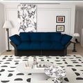 74.8 Queen Pull Out Sofa Bed, 3-in-1 Convertible Sleeper Tufted Sofa with 2 Soft Pillows Multifunctional Velvet Loveseat Bed Blue