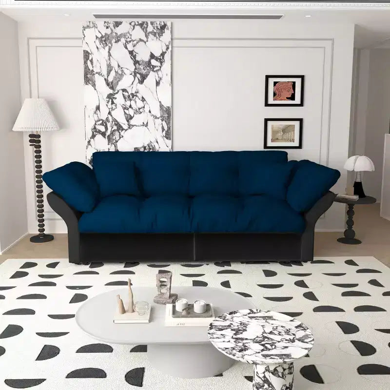 74.8 Queen Pull Out Sofa Bed, 3-in-1 Convertible Sleeper Tufted Sofa with 2 Soft Pillows Multifunctional Velvet Loveseat Bed Blue
