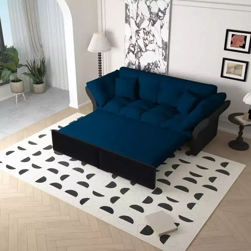 74.8 Divano Letto Matrimoniale Estraibile Queen, Divano Letto Convertibile 3-in-1 Capitonnè con 2 Morbidi Cuscini, Letto Loveseat Multifunzionale in Velluto Blu
