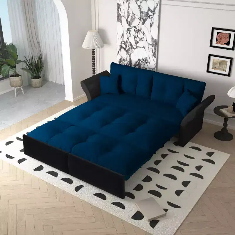 74.8 Divano Letto Matrimoniale Estraibile Queen, Divano Letto Convertibile 3-in-1 Capitonnè con 2 Morbidi Cuscini, Letto Loveseat Multifunzionale in Velluto Blu