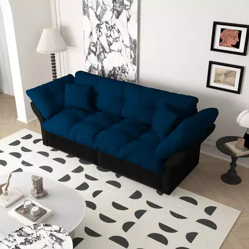 74.8 Divano Letto Matrimoniale Estraibile Queen, Divano Letto Convertibile 3-in-1 Capitonnè con 2 Morbidi Cuscini, Letto Loveseat Multifunzionale in Velluto Blu