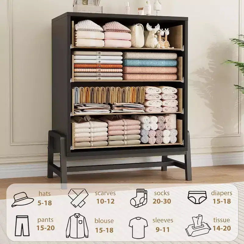 Acekool Comodino alto a 4 cassetti, mobile con contenitore da 38,6", cassettiera moderna in legno per camera da letto, soggiorno, ingresso, rovere naturale + nero