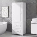 Tall Bathroom Cabinet Freestanding 2 Drawers Adjustable Shelf MDF Painted White