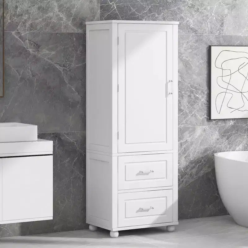 Mobiletto alto da bagno indipendente con 2 cassetti e ripiano regolabile in MDF verniciato bianco