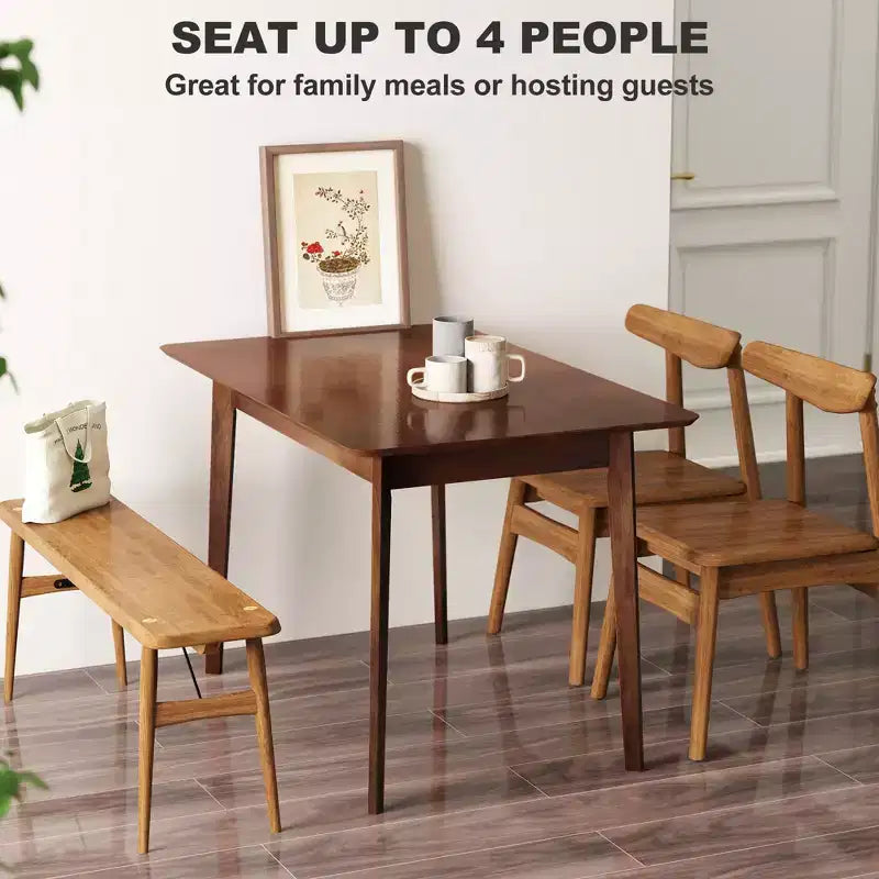 Tavolo da pranzo rettangolare da 120 cm per 4 persone, tavolo da cucina moderno di metà secolo con gambe in legno di caucciù per sala da pranzo