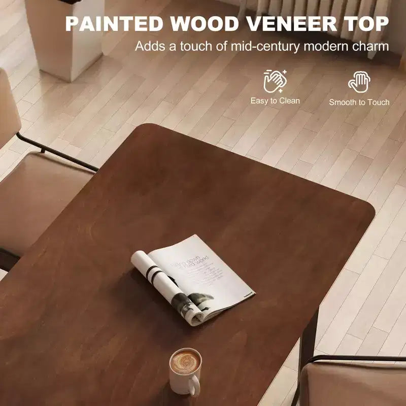 Tavolo da pranzo rettangolare da 120 cm per 4 persone, tavolo da cucina moderno di metà secolo con gambe in legno di caucciù per sala da pranzo