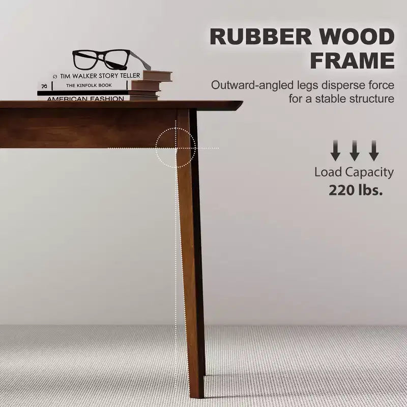 Tavolo da pranzo rettangolare da 120 cm per 4 persone, tavolo da cucina moderno di metà secolo con gambe in legno di caucciù per sala da pranzo