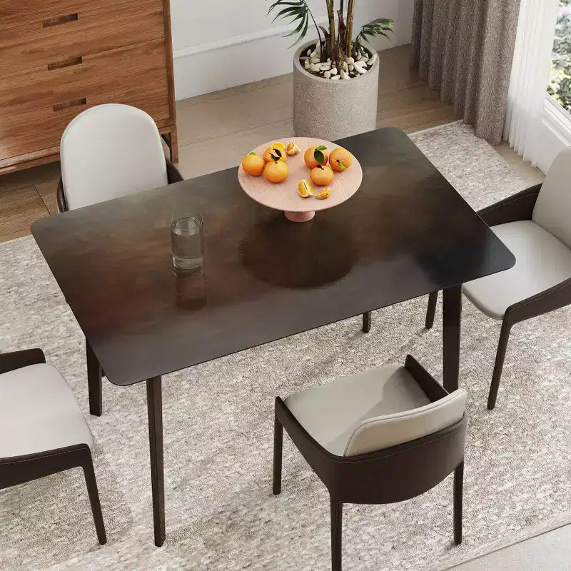 Tavolo da pranzo rettangolare da 120 cm per 4 persone, tavolo da cucina moderno di metà secolo con gambe in legno di caucciù per sala da pranzo