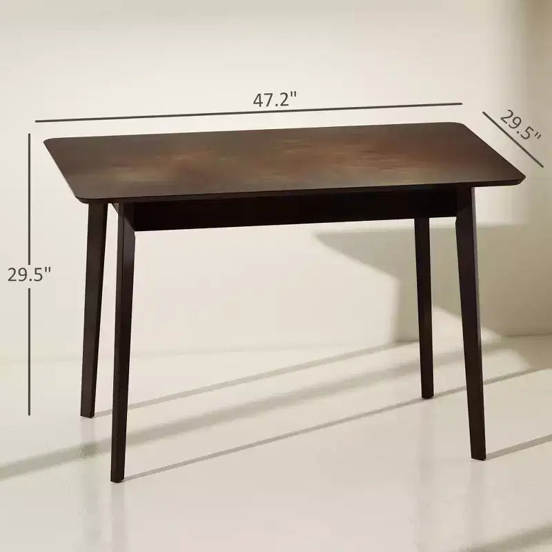 Tavolo da pranzo rettangolare da 120 cm per 4 persone, tavolo da cucina moderno di metà secolo con gambe in legno di caucciù per sala da pranzo