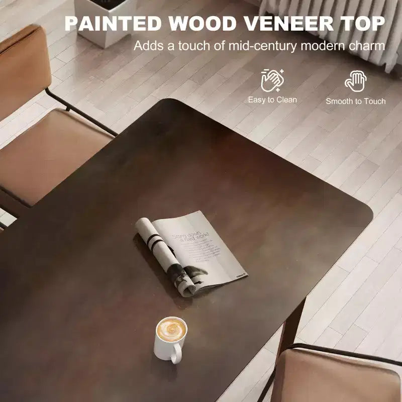 Tavolo da pranzo rettangolare da 120 cm per 4 persone, tavolo da cucina moderno di metà secolo con gambe in legno di caucciù per sala da pranzo