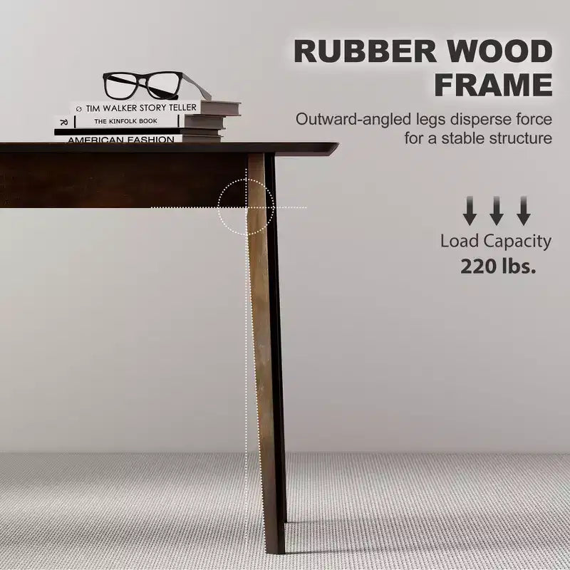 Tavolo da pranzo rettangolare da 120 cm per 4 persone, tavolo da cucina moderno di metà secolo con gambe in legno di caucciù per sala da pranzo
