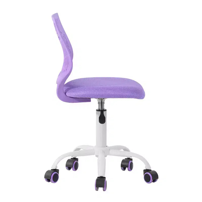 Sedia da scrivania senza braccioli, carina, piccola, per computer, studio, attività, regolabile, girevole, schienale basso con ruote per adolescenti e studenti, VIOLA