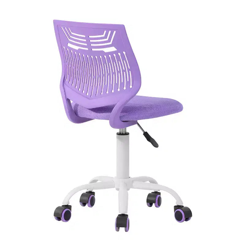 Sedia da scrivania senza braccioli, carina, piccola, per computer, studio, attività, regolabile, girevole, schienale basso con ruote per adolescenti e studenti, VIOLA