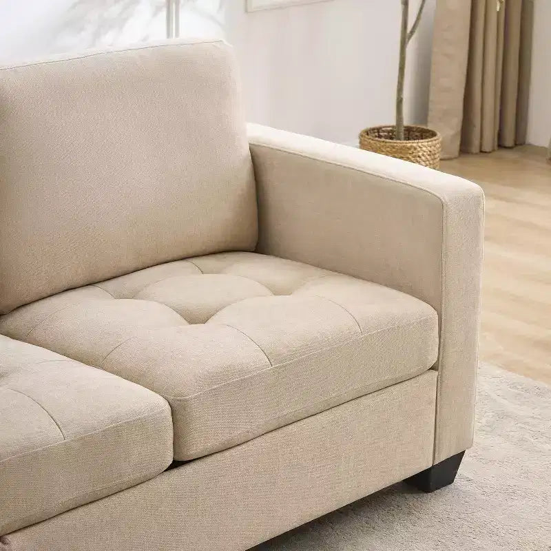 89 Divano 3 Posti in ciniglia beige con bracciolo largo, poggiatesta removibile e tasche laterali, per Soggiorno e Camera da Letto