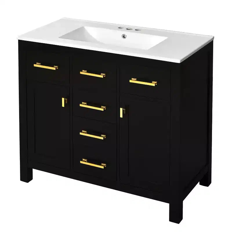 Mobile lavabo da bagno combinato da 90 cm, mobiletto da bagno con cassetti, mobile lavabo singolo con struttura in legno massello