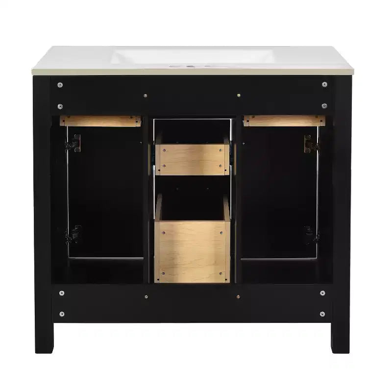 Mobile lavabo da bagno combinato da 90 cm, mobiletto da bagno con cassetti, mobile lavabo singolo con struttura in legno massello