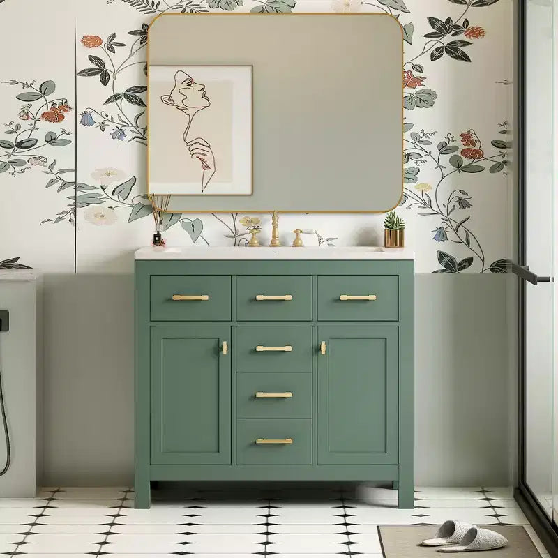 Mobile lavabo da bagno combinato da 90 cm, mobiletto da bagno con cassetti, mobile lavabo singolo con struttura in legno massello