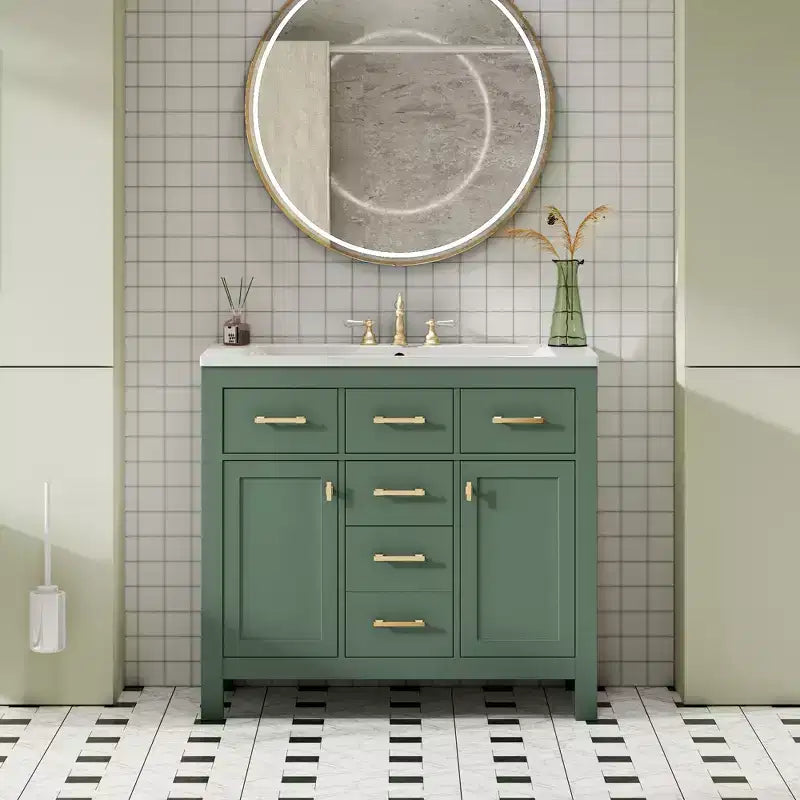 Mobile lavabo da bagno combinato da 90 cm, mobiletto da bagno con cassetti, mobile lavabo singolo con struttura in legno massello