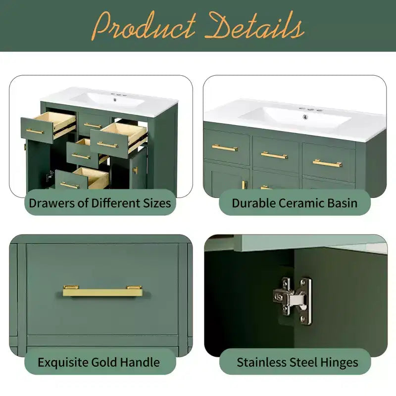 Mobile lavabo da bagno combinato da 90 cm, mobiletto da bagno con cassetti, mobile lavabo singolo con struttura in legno massello