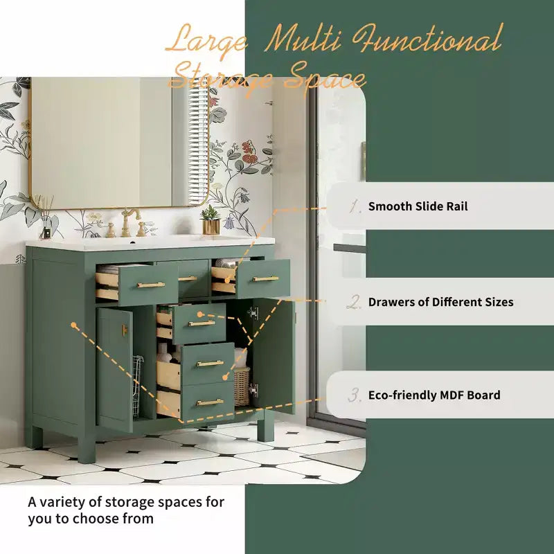 Mobile lavabo da bagno combinato da 90 cm, mobiletto da bagno con cassetti, mobile lavabo singolo con struttura in legno massello
