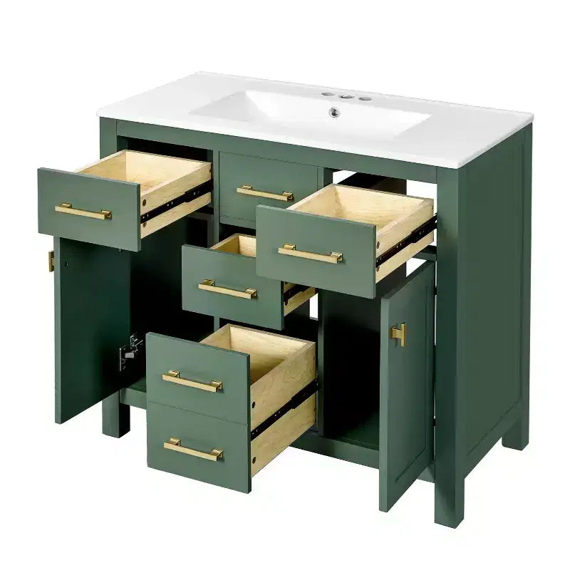 Mobile lavabo da bagno combinato da 90 cm, mobiletto da bagno con cassetti, mobile lavabo singolo con struttura in legno massello