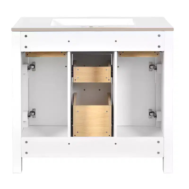 Mobile lavabo da bagno combinato da 90 cm, mobiletto da bagno con cassetti, mobile lavabo singolo con struttura in legno massello