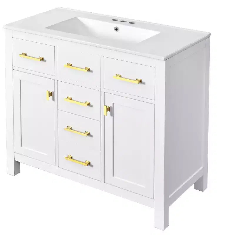 Mobile lavabo da bagno combinato da 90 cm, mobiletto da bagno con cassetti, mobile lavabo singolo con struttura in legno massello