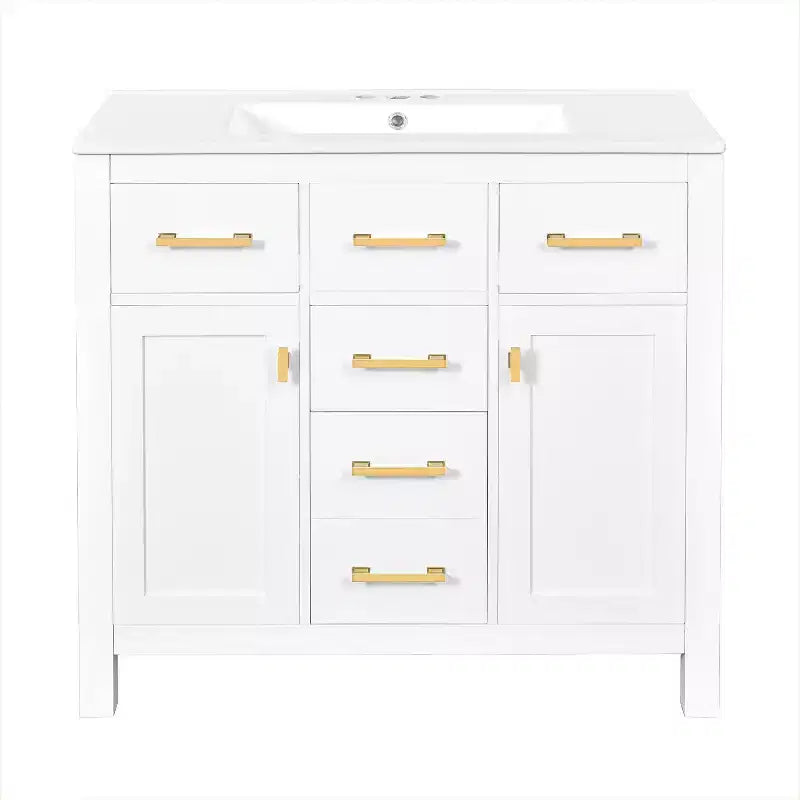 Mobile lavabo da bagno combinato da 90 cm, mobiletto da bagno con cassetti, mobile lavabo singolo con struttura in legno massello