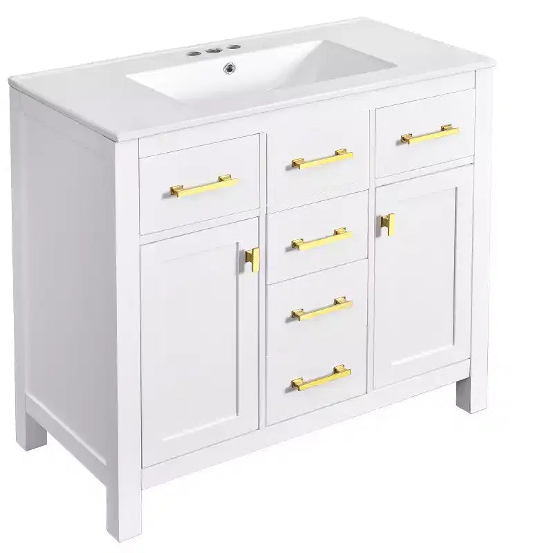 Mobile lavabo da bagno combinato da 90 cm, mobiletto da bagno con cassetti, mobile lavabo singolo con struttura in legno massello