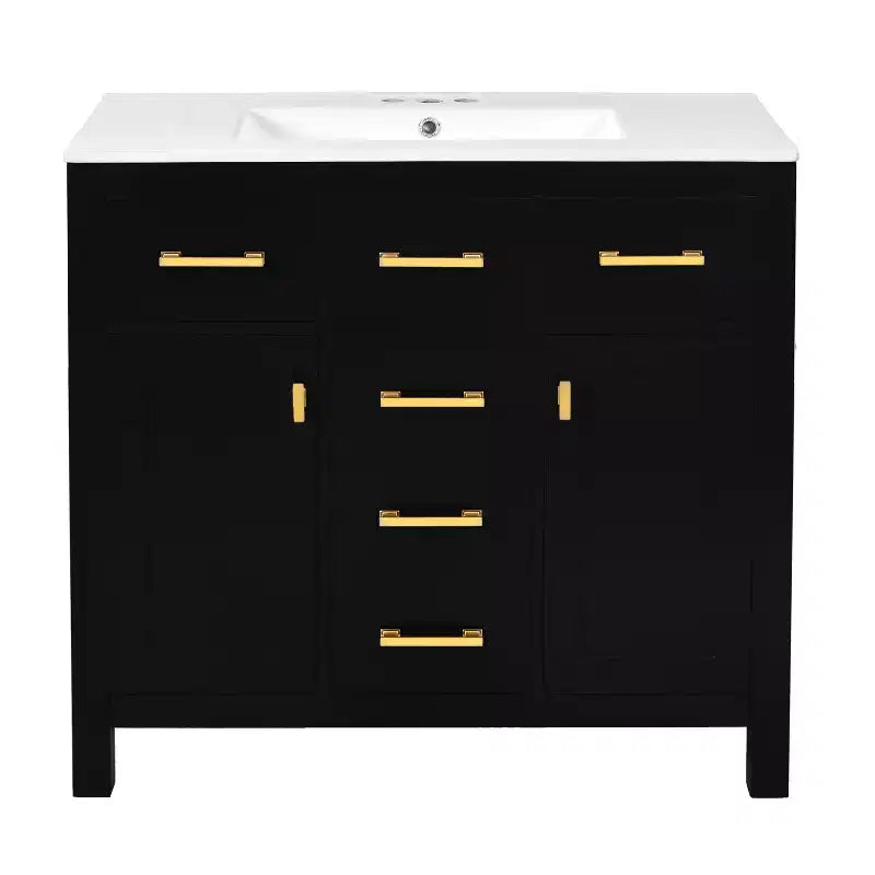 Mobile lavabo da bagno combinato da 90 cm, mobiletto da bagno con cassetti, mobile lavabo singolo con struttura in legno massello