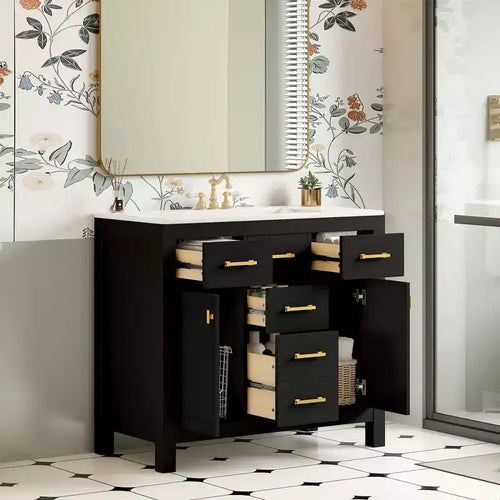 36 Bathroom Vanity Sink Combo, Bathroom Storage Cabinet with Drawers, Single Sink Bathroom Vanity with Solid Wood Frame