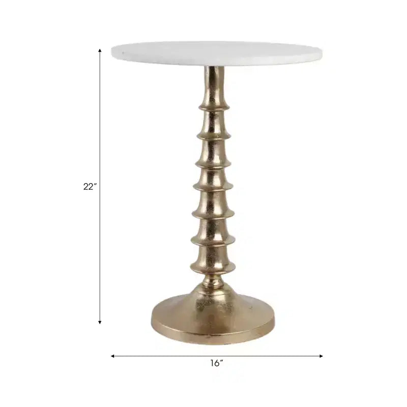 Tavolino, comodino o mobiletto elegante per l'arredamento della stanza - Piano in marmo con base a coste per l'arredamento della camera da letto o del soggiorno - 22 Bianco e Oro